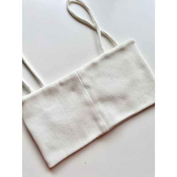 ORSEUND IRIS White Ribbed Knit Square Neck Cropped Tube Tank Top, Size S - Picture 8 of 15